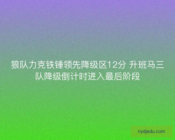狼队力克铁锤领先降级区12分 升班马三队降级倒计时进入最后阶段