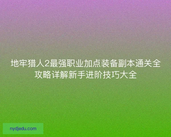 地牢猎人2最强职业加点装备副本通关全攻略详解新手进阶技巧大全