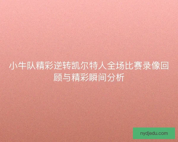 小牛队精彩逆转凯尔特人全场比赛录像回顾与精彩瞬间分析