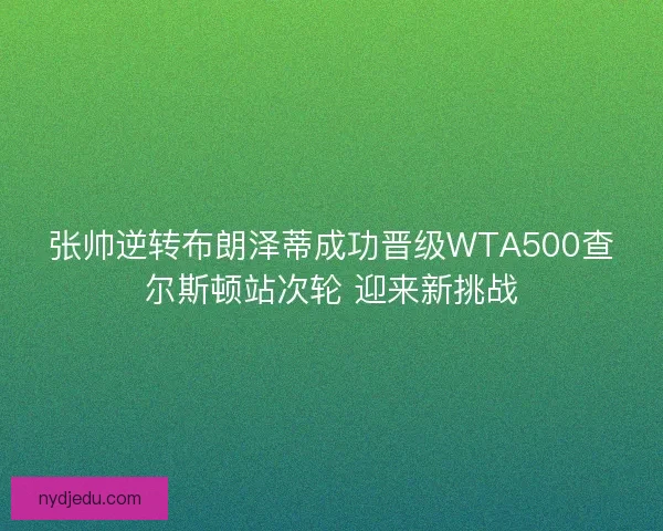 张帅逆转布朗泽蒂成功晋级WTA500查尔斯顿站次轮 迎来新挑战
