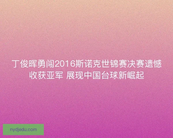 丁俊晖勇闯2016斯诺克世锦赛决赛遗憾收获亚军 展现中国台球新崛起